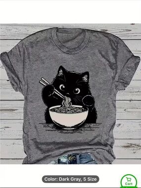 RAMAN TEE~ Black Kitty eating Raman with chopsticks 🍜